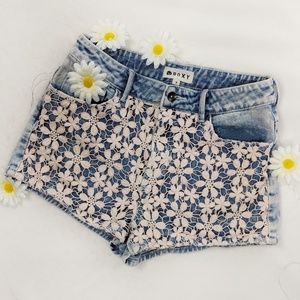 Roxy Acid Wash Floral Lace Shorts
